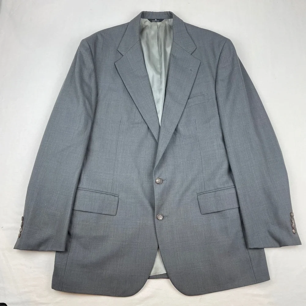 Ralph Lauren Polo University Club Men 40R Grey Glen Plaid Wool Blazer Sport Coat